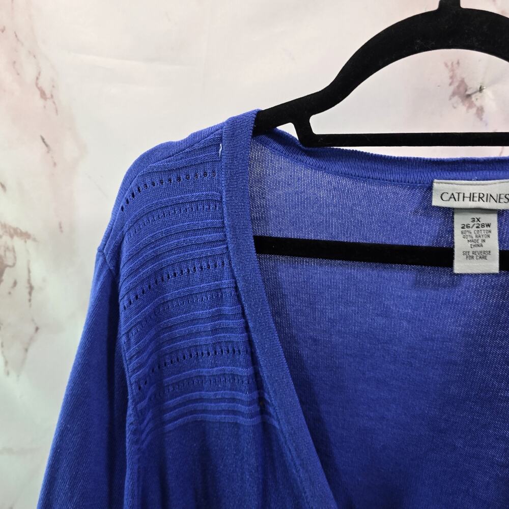 Catherines Cardigan Womens 3X 26 28 Blue Lightweight Sweater Cotton Ramie Bright - Picture 2 of 11